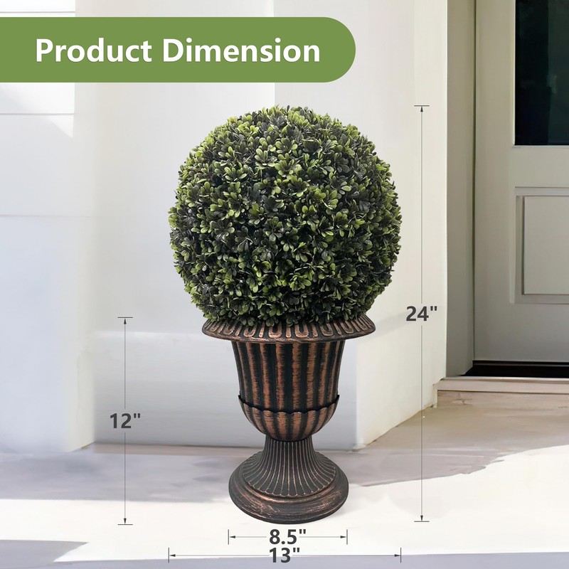 Dithoko 32" Ball Topiary in Brown Pedestal Pot, Artificial Faux