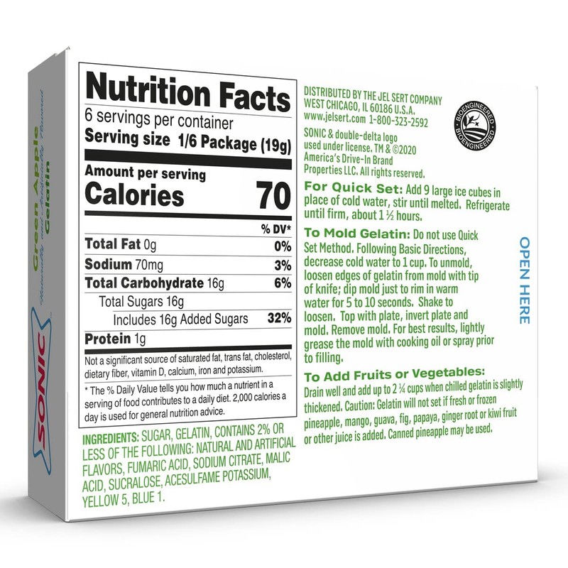 Sonic Gelatin Mix, Green Apple, 3.94 OZ (Pack of 6)