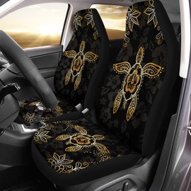 Gearider 2 PCS Car Seat Covers Golden Tropical Turtle Hibiscus Print Front Auto Seat Cover, Breathable Car Bucket Seats Protector Covers Universal fit for SUV Sedan Van