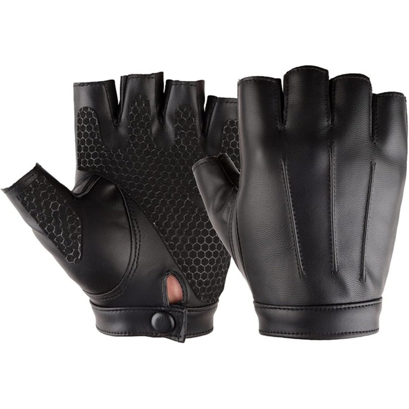 Fingerless Leather Men's Half Finger Gloves Men's Leather Non-Slip Motorcycle