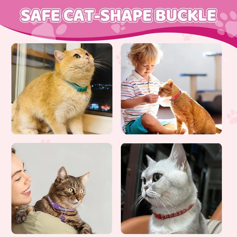Aribliseza Cat Collar, Set of 4 Reflective, Safety Closure, Bell/Paw