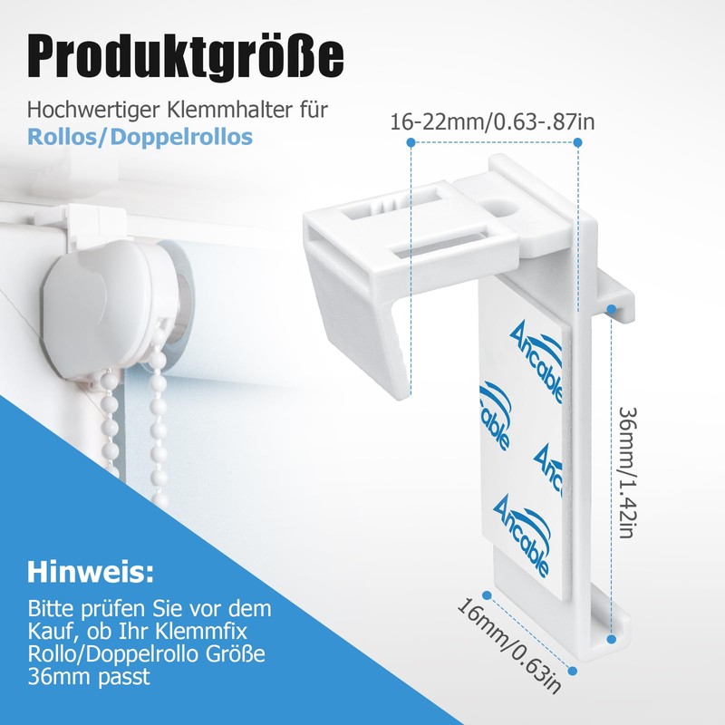 Clamp Holder for Klemmfix Roller Blind, Ancable Double Roller Blind,