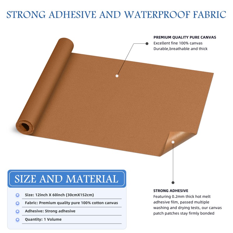 KING MOUNTAIN Canvas Iron on Patch,12"×60",Waterproof 100% Cotton Fabric Repair