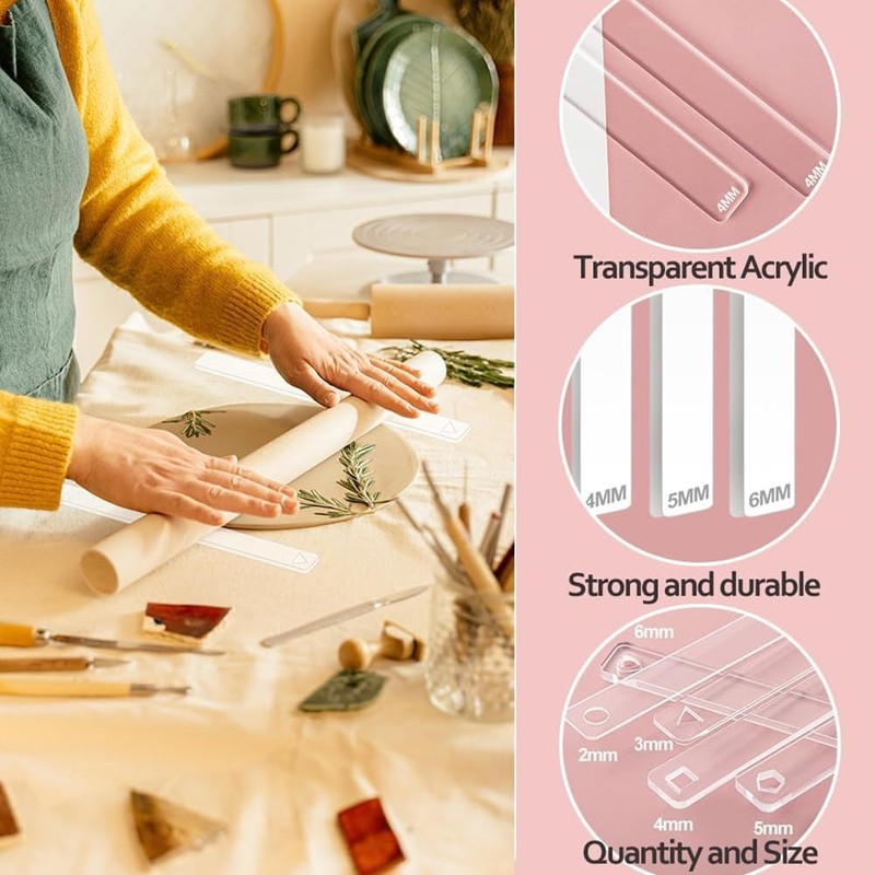 Tiudium 5 Pairs Clay Rolling Pin Guides for Dough Thickness