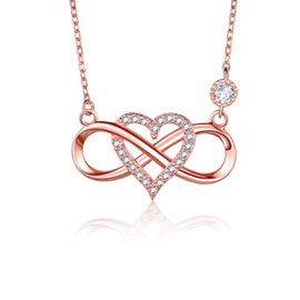 BlingGem Necklace for Women Rose Gold-Plated 925 Sterling Silver Cubic Zirconia Infinity Heart Pendant Necklace Birthday Gifts for Women Wife