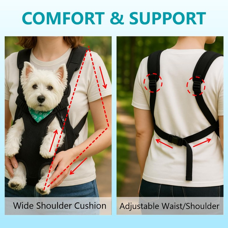 Dog Backpack Carrier, Adjustable Pet Front Carriers, Legs Out Carrying