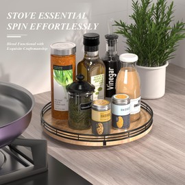 12" Lazy Susan Oak Wood Turntable Organizer for Cabinet, Farmhouse Round Wooden Lazy Susan Organization and Storage for Dining Table, Pantry, Kitchen, Bathroom, Countertop, Cupboard, Home Decor