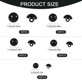 GIDWRIY Pack of 300 eyes for soft toys, black, cuddly eyes, soft toy, button eyes, plastic eyes for sewing, animal eyes for sewing, doll eyes for sewing, Kawaii safety eyes, 5 sizes