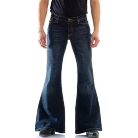 Men's Relaxed Retro 60's 70's Flared Flares Leg Jeans Stretch Fit Classic Comfort Bell Bottom Jeans Dark Blue