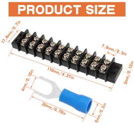 JAMHER 10 Circuits 10 Positions Terminal Block 20-30A 200-450V Dual Row Screw Terminals Strip with 60 PCS Heat Shrink Wire Fork Connectors(Pack of 3pcs)