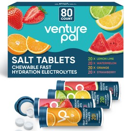 Venture Pal Tabletas de electrolitos masticables, 80 unidades, tabletas de sal en barra de disolución rápida sin azúcar - Paquete variado para...     