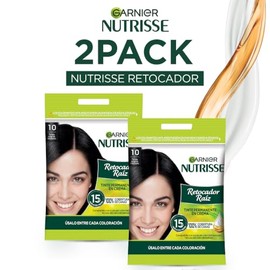 Kit Garnier Nutrisse Retocador de Raíz 1.0 Negro Intenso, Pack de 2 Unidades, 100% Cobertura de Canas, Aplicación en 15 Minutos, Tinte Permanente, Res