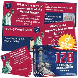 US Citizenship Flash Cards 2026, 128 USCIS Civics Test Questions and Answers, Bilingual English and Spanish Study Guide, Tarjetas de Ciudadania 2026, Preguntas para La Ciudadania 2026