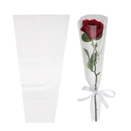 PATIKIL 100 Pack Flower Wrapping Bag, White Floral Packing Sleeves with Ribbons Cute for Bouquets Wedding Birthday Graduation Anniversary Arrangement Gift, 17.7"x4.7"x1.2"