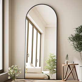 GLSLAND Arched Full Length Mirror - 68" x 24" Floor Mirrors Aluminum Alloy Frame Full Body Mirror for Cloak Room, Bedroom, Living Room,Black