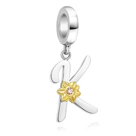 Shining Charm Sunflower Initial Letter K Charm Dangle Pendant Beads Charms for Bracelets Christmas Day Birthday Gifts