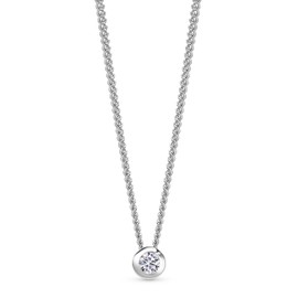 OROVI Jewellery Women's Solitaire Silver Necklace with Pendant White Solitaire Sparkling Zirconia in Brilliant Cut, Timeless Classic Necklace Made of 925 Sterling Silver, 46 cm Long, Silver, Cubic