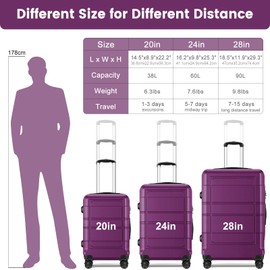 Axidou Carry On Luggage 22x14x9 Airline Approved, Suitcase with Spinner Wheels (20 Inch, Purple)
