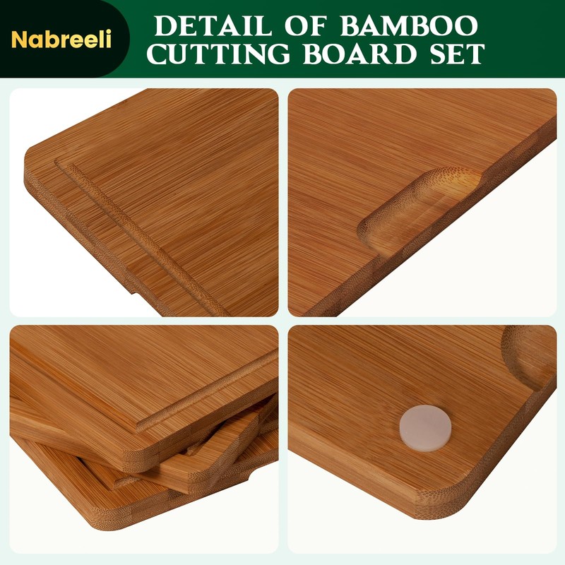Bamboo Cutting Board Set (S+M) with Juice Grooves & Built-In