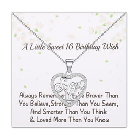 FUSTMW Sweet 16 Gifts Necklace 16th Birthday Gifts for Women Sweet 16 Jewelry 16 Year Old Birthday Gifts, Small, Stainless Steel, nagem