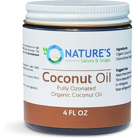 Nature's Salves and Soaps Fully Ozonated 100% Organic Unrefined Organic Coconut Oil. Holistic, Homeopathic, Natural, Dental, Skin, Hair (4 Fl. Oz.)