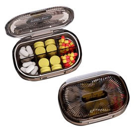 Pill Box 6 Compartments Portable Waterproof Pill Box Small for Travel & Daily Use - Black