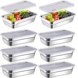 Suttmin 8 Pcs Hotel Pan with PP Plastic Lid Steam Table Stainless Steel Restaurant Pans 1/4 Size Catering Food Prep Restaurant Anti Clogging Steamer for Buffet Hotel(2.5 Inch Deep)