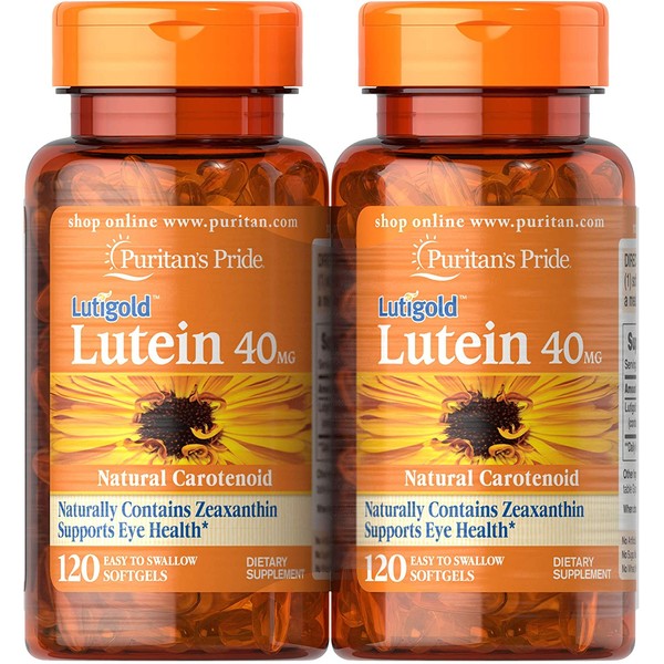 Puritan's Pride Lutein 40mg With Zeaxanthin, Supports Eye Health, 240 Total Count (120 Count Softgels, Pack of 2)