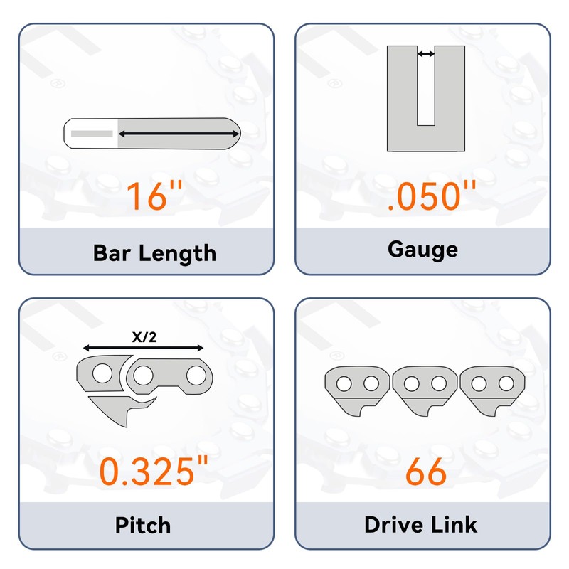 NEO-TEC 3 Pack 16 Inch Chain Saw Chain 0.050" Gauge