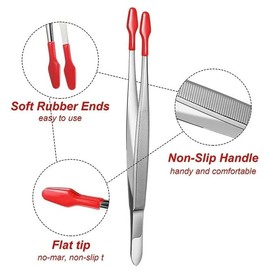 2 Pcs Rubber Tipped Tweezers Silicone Coated Soft Tweezers Rubber Tip Steel Forceps Non Marring Flat Tip Tweezers PVC Coated Tweezers Set for Crafts Stamps Beads Jewelry Tools Use Safety Hand Tools