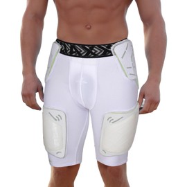 Exxact Sports Gladiator 5-Pad Adult Football Girdle for Men with Integrated Hip, Thighs, Tailbone Pads, Padded Compression Shorts, Mens Girdle Football with Cup Pocket (White, AS)