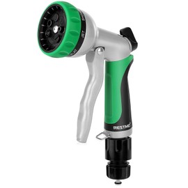 RESTMO Regular Hose Sprinkler Nozzle, Heavy Duty, Metal Nozzle, High Pressure, Flow Adjustable, 7 Patterns Switch, For Plants and Lawns Watering, Car Washes and Pets, Green