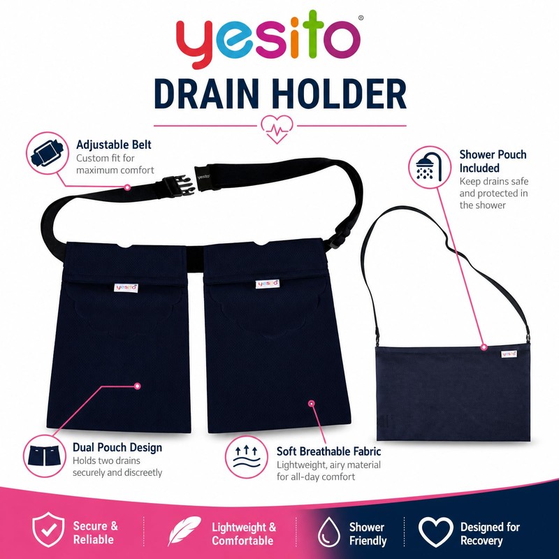 Yesito Mastectomy Drain Pouch with Waist Belt | Post-Surgery Recovery