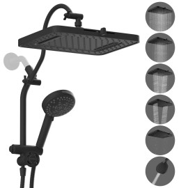 Hibbent 13-Inch High Pressure Shower Head Combo Handheld Showerhead with Extension Arm - Matte Black