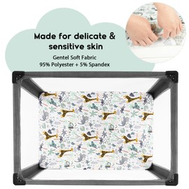 Yoofoss Travel Cot Sheets 95 x 65cm Fitted Cozy & Breathable Travel Cot Mattress Sheets Elasticated Travel Cot Fitted Sheet 2 Pack Green Giraffes