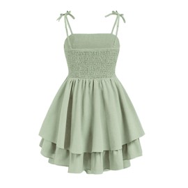 Ohrwurm Summer Dresses for Teens, Girl's Smocked Ruched A Line Swing Dress Layered Tie Shoulder Flowy Cami Sundress Green 12Y