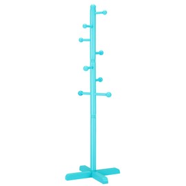 Azaeahom Cross Coat Rack Freestanding Clothing Hanger Home Racks, Wooden Coat Tree Stand with 8 Hooks 2 Adjustable Height, Easy Assembly in Entryway, Room for Hat, Umbrella etc (Blue)