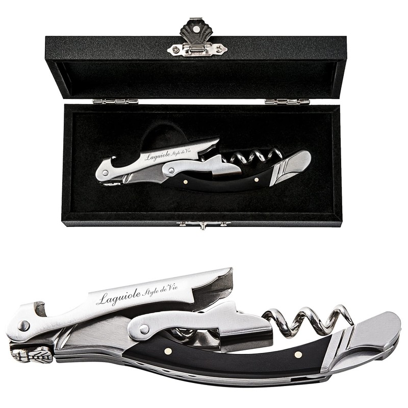 Laguiole Style de Vie Korkenzieher, Flaschenöffner mit Folienschneider, Ebenholz