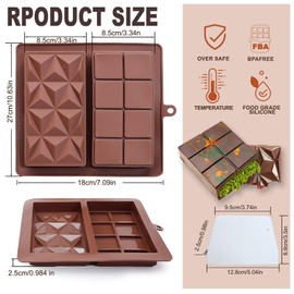 1Pack Chocolate Bar Mold Deep 1 Inch, Non-Stick Chocolate Molds, Dubai Chocolate Bar Pistachio with Scraper