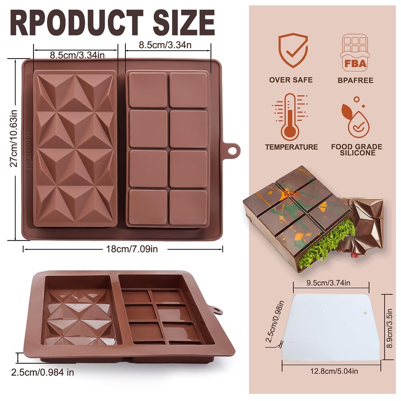 1Pack Chocolate Bar Mold Deep 1 Inch, Non-Stick Chocolate Molds,