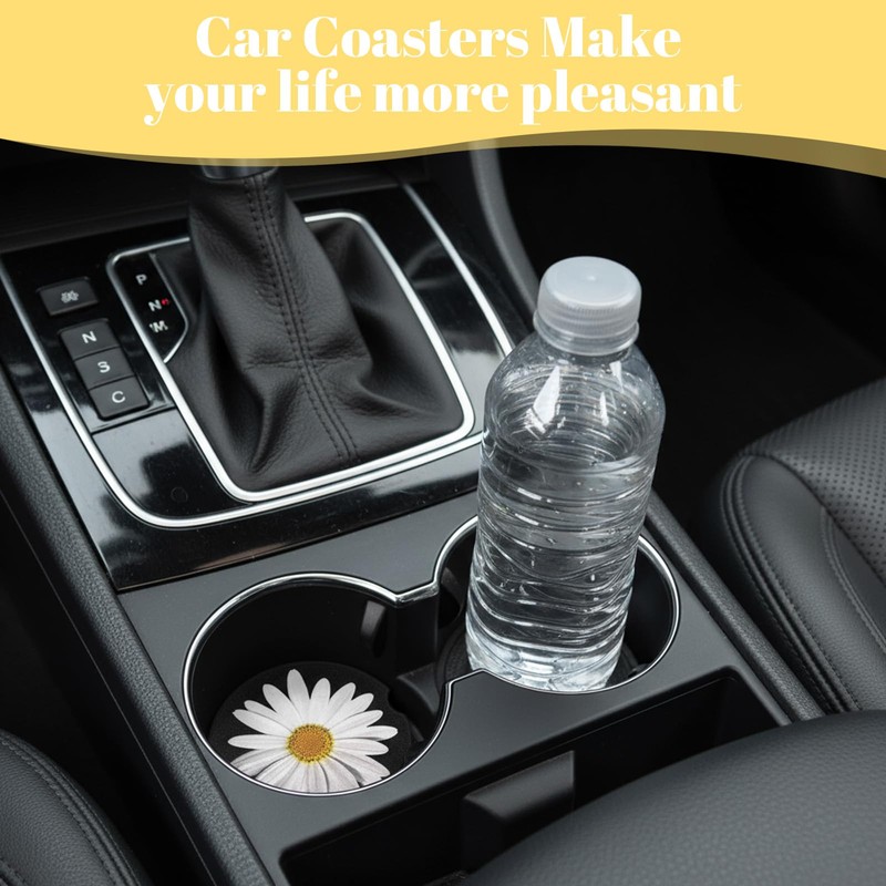 4Pcs Daisy Car Coasters for Cup Holders, Universal Non-Slip Absorbent