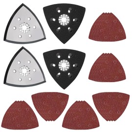 KAIYAYA 4 Stück 93 mm Schleifplatte Dreieck Multitool Schleifplatte mit 24 Dreieckschleifer Schleifpapier Fein Schleifplatte mit Loch für Präzisionsarbeit Schleifen Und Polieren (40/60/80/120/180/240)