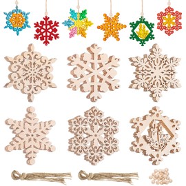 MELLIEX Pack of 18 Christmas Wooden Pendants, Snowflake Christmas Tree Decorations, Wooden DIY Crafts for Christmas Decoration, Gift Tags