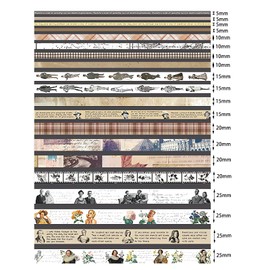 LGEGE 20 Rolls British College Washi Tape Set, 5/10/15/20/25mm Wide, Masking Tape Décor for Scrapbook,Bullet Journal(2m)