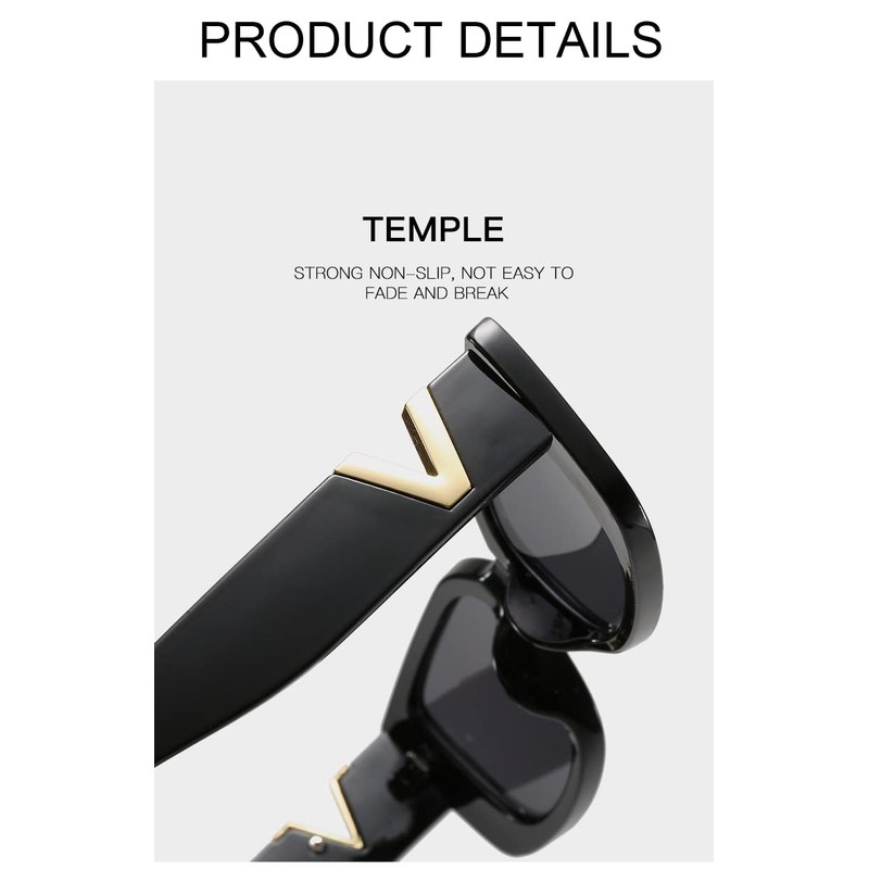 Retro Rectangle Sunglasses Women (Black) + Protection Case