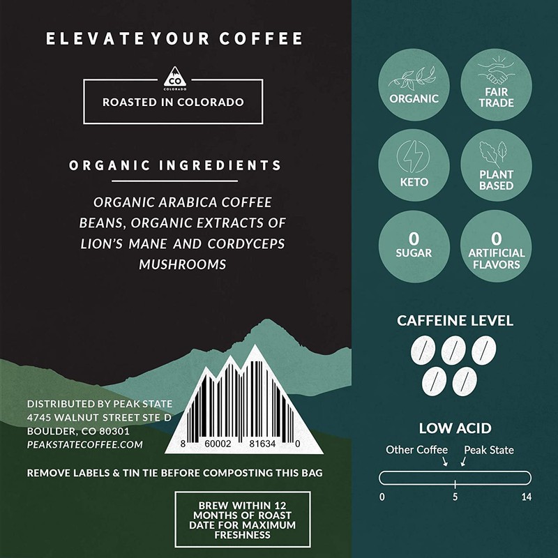 Peak State Brain Sustain Coffee with Benefits, Light Roast –
