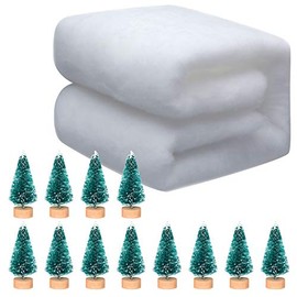 Christmas Snow Blanket Roll, 133.85 x 15.74 Inch 12 Pieces Mini Sisal Trees Bottle Brush Tree Diorama Models Miniature Christmas Trees Christmas Snow for Crafts Diorama Model, Christmas Party
