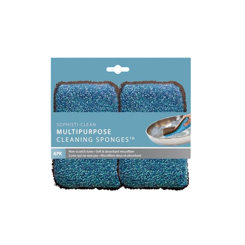 Sophisti-clean Multipurpose Cleaning Sponges, Dual-Sided Sponges, Pack of 6