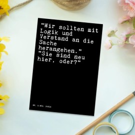 Mr. & Mrs. Panda Postcard "Wir sollten mit Logik..." [German Language] Gift, Office, Quotes, Saying Gifts, Employees, Postcards, Wisdoms, Colle