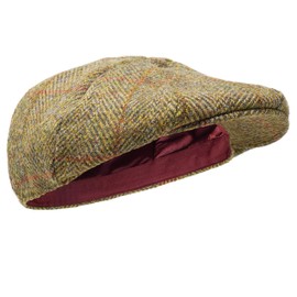 Dingwall 8 Piece Flat Cap - 100% Handwoven Wool - Harris Tweed - Water Resistant - Pine Gold Herringbone - 58cm